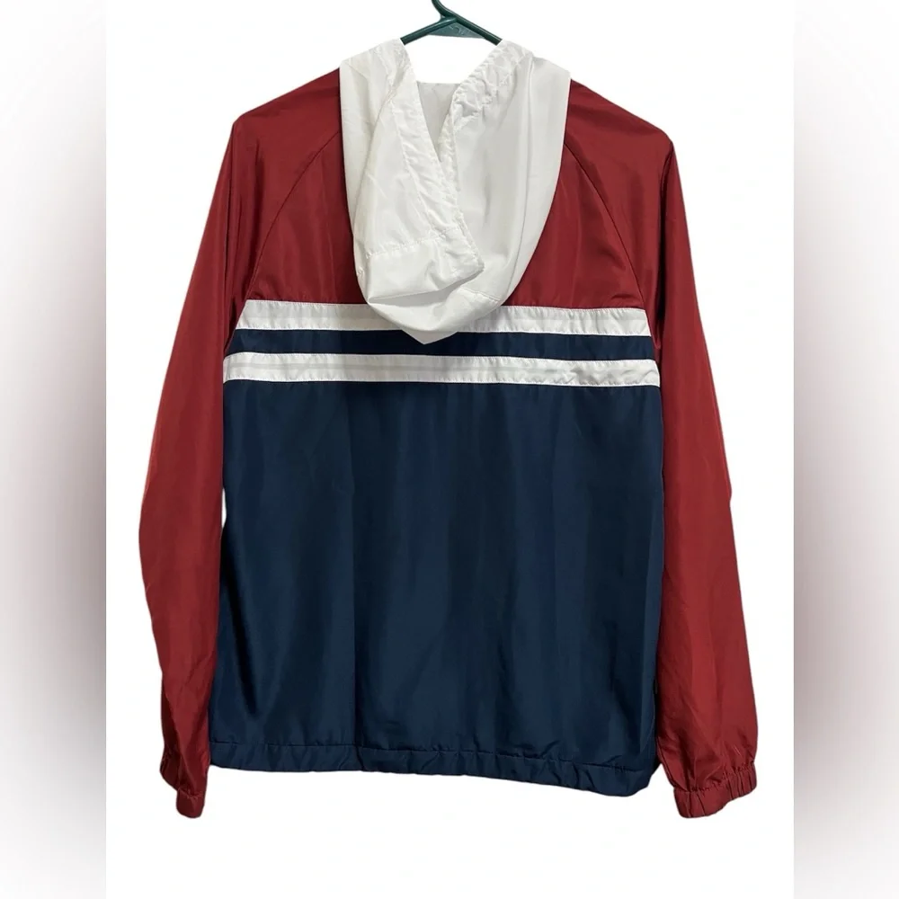 Women’s ZINE lightweight windbreaker burgundy, white, blue jacket size MEDIUM